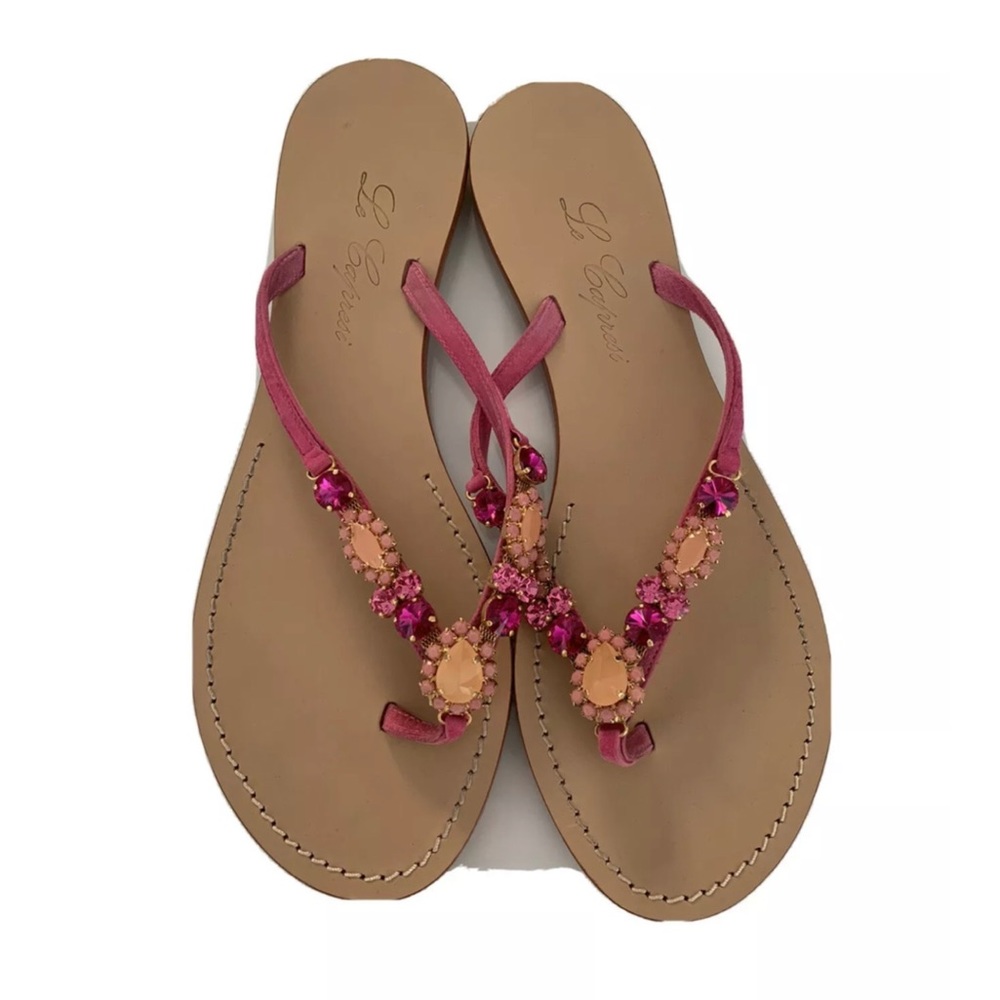Le Capresi Womens Studded Pink Thong Sandals 40